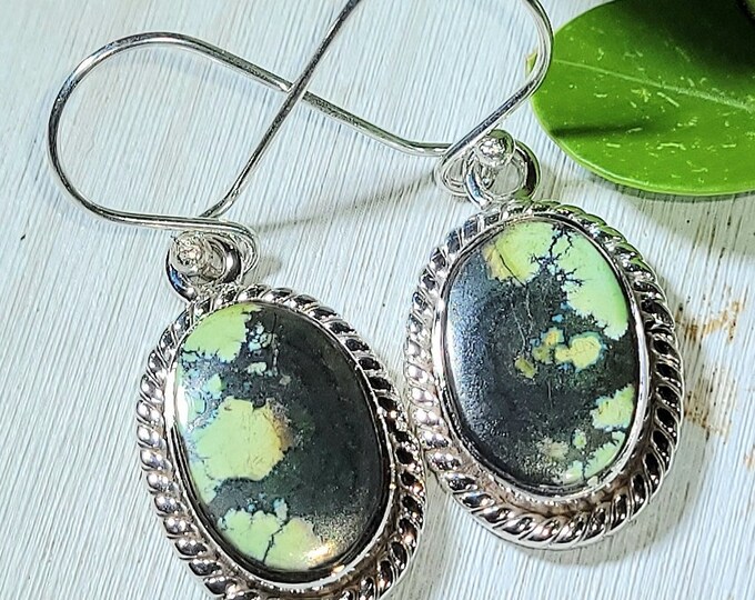 Natural Top Quality Tibet Turquoise .925 Sterling Silver Earrings 6 Grams 1 3/8" x 9/16" ES22
