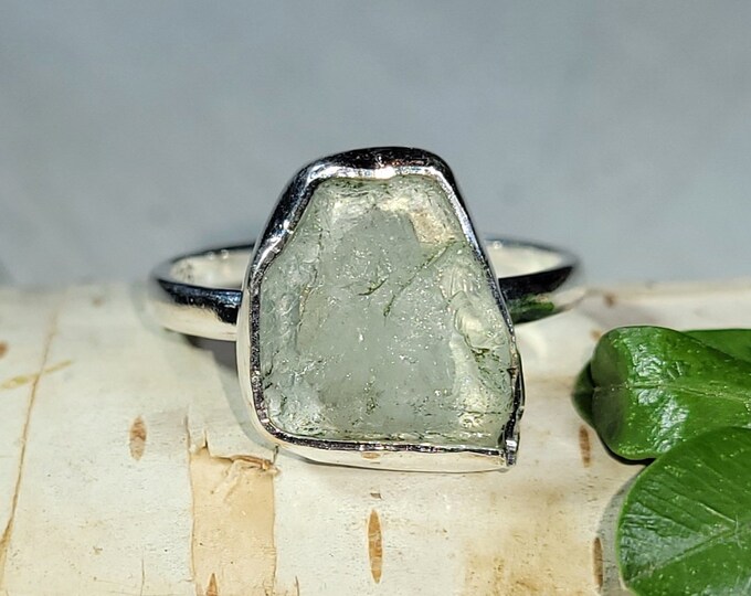 Natural Raw Rough Cut Aquamarine Handmade .925 Sterling Silver Ring Size 8.5 3 Grams Mother's Day Gift or Gift for Her Genuine Aquamarine