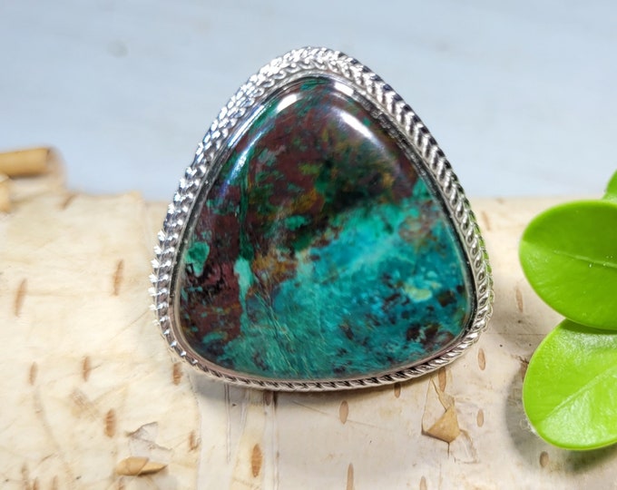 Natural Top Quality Shattuckite Handmade .925 Sterling Silver Ring Size 9 10 Grams Face 1" x 1" CN33