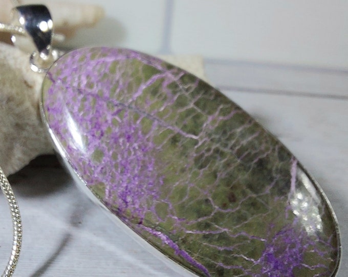 Natural AAA Oval Stichtite Pendant, .925 Sterling Silver Pendant. Purple Pendant, Boho Pendant, Quality Natural Stone, GP32
