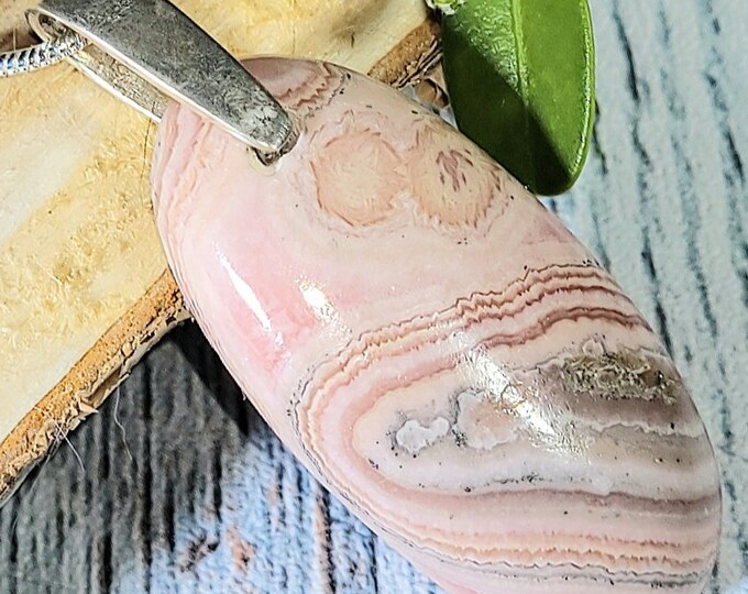 Natural High Grade Rhodochrosite Oval Cabochon  .925 Sterling Silver Pendant 1 7/8" x 3/4" EG04 Sterling Silver Bail