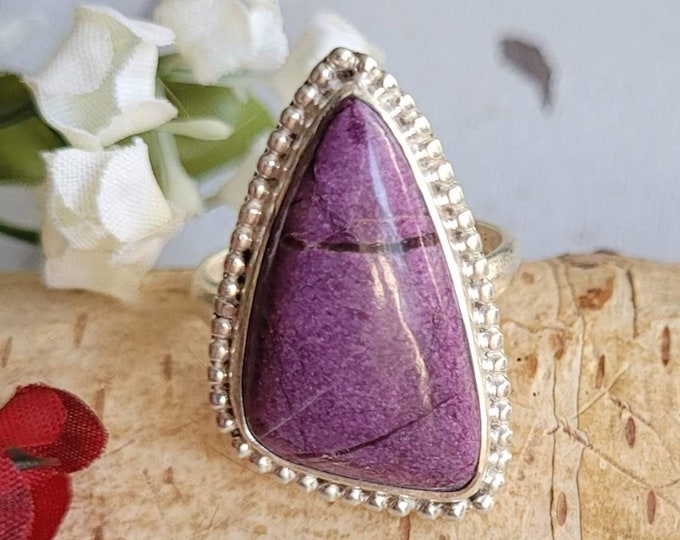 Natural Handmade Freeform Stichtite .925 Sterling Silver Ring Size 8 Genuine Stone