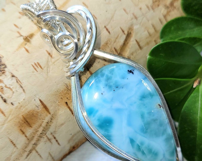 Larimar Pendant, Larimar Hand Wrapped Sterling Silver Pendant, Larimar Sterling Silver Pendant, Statement Pendant,  DP30