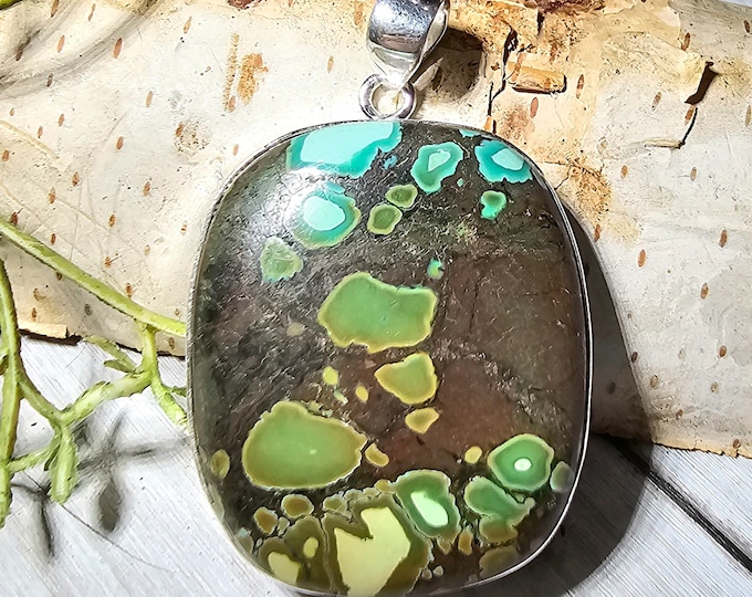 Tibetan Turquoise .925 Sterling Silver Pendant, Turquoise Pendant, Statement Pendant, Handmade Pendant, Boho Turquoise Pendant, GK04