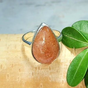 Sunstone Ring, Sunstone Sterling Silver Ring, Pear Sunstone Sterling Silver Ring Size 6.25, Statement Ring, Gift for Her, DR24