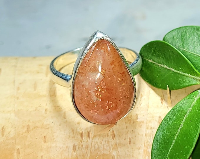 Sunstone Ring, Sunstone Sterling Silver Ring, Pear Sunstone Sterling Silver Ring Size 6.25, Statement Ring, Gift for Her, DR24