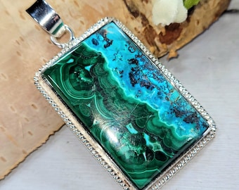 Chrysocolla Malachite Pendant, Chrysocolla Malachite Sterling Silver Pendant, Handmade Pendant, Statement Pendant, Gift for Her, DM06