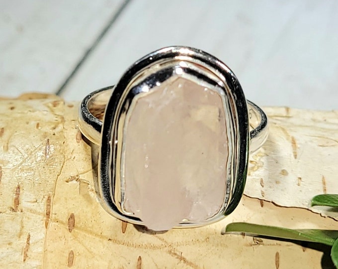 Natural Excellent Quality Raw Rough Cut Rose Quartz Handmade .925 Sterling Silver Ring Size 8.5 5 Grams 3/4" x 5/8" CA22