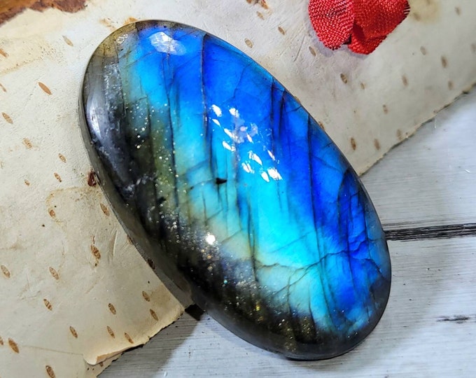 Natural Premium AAA Blue Flash Labradorite Oval Cabochon 50ct 38mm x 22mm Wire Wrapping, Weaving, Pendant, Collector DA13