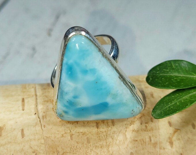 Larimar Ring, Dominican Larimar Sterling Silver Ring, Larimar Silver Ring, Premium Larimar Sterling Silver Ring  Size 7.75, Gift for Her, FF