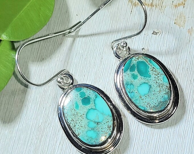 Natural Best Grade Tibet Turquoise .925 Sterling Silver Earrings 6 Grams 1 3/8" x 1/2" ER13