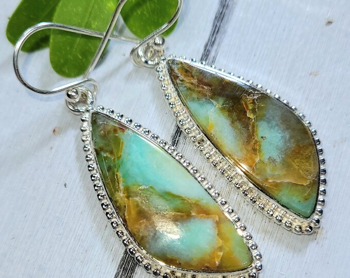 Blue Opal Earrings, Petrified Wood Earrings, .925 Sterling Silver Blue Opalized Petrified Earrings, Sterling Silver Blue Opal Earrings FH17