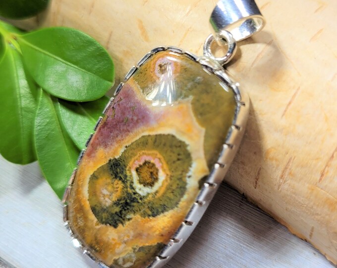 Natural Top Grade Ocean Jasper Rectangle Handmade .925 Sterling Silver Pendant 1 3/4" x 3/4" 9 Grams CO29