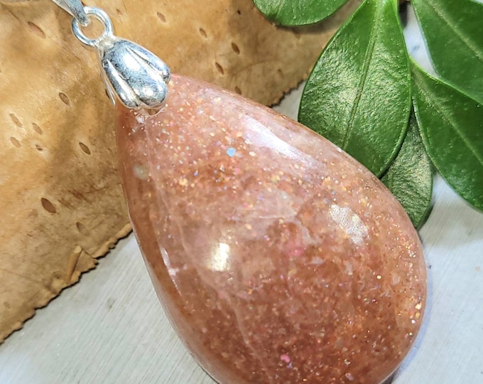 Sunstone Pendant, Orange Sunstone Sterling Silver Pendant, Handmade Sunstone Pendant, Statement Pendant, Gift for Her, FN14