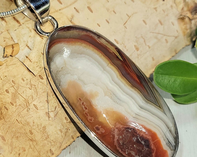 Natural High Grade Crazy Lace Agate Oval Handmade .925 Sterling Silver Pendant 2" x 13/16" 11 Grams AP33