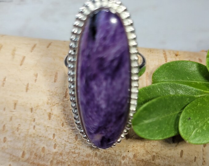Natural Premium Grade Charoite Oval .925 Sterling Silver Ring Size 6.5 Genuine AAA Grade Charoite Gift for Her