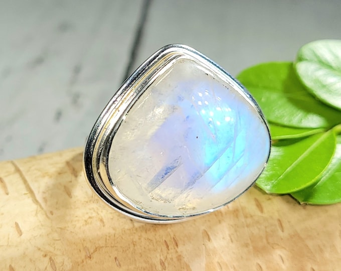 Moonstone Ring, Rainbow Moonstone Sterling Silver Ring, Premium Grade Moonstone Ring, Size 6.5, Statement Ring, Handmade Ring, FB13