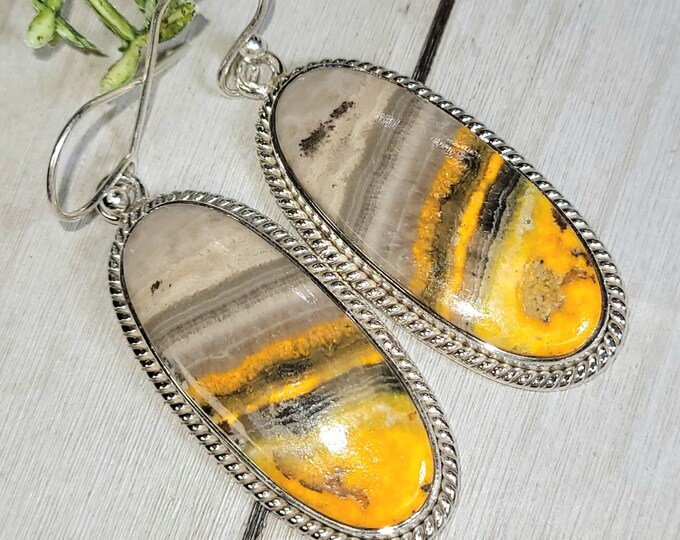 Bumblebee Jasper Earrings, Bumblebee Jasper Sterling Silver Earrings, Handmade Jasper Earrings, Statement Earrings, Gift for Her, HE19