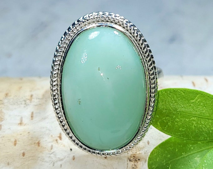 Chrysoprase Ring, Chrysoprase Sterling Silver Ring Size 7.25, Handmade Chrysoprase Sterling Silver Ring, Statement Ring, Gift for Her, FH