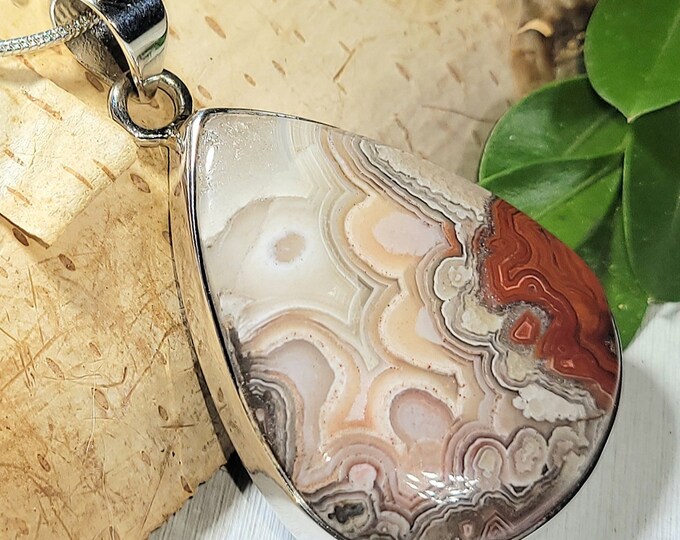 Natural High Grade Crazy Lace Agate Pear Handmade .925 Sterling Silver Pendant 1 7/8" x 1 1/8" 10 Grams AP25