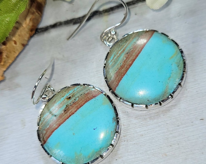 Blue Opal Earrings, Petrified Wood Earrings, Sterling Silver Blue Opalized Petrified Earrings, Sterling Silver Blue Opal Earrings DM15