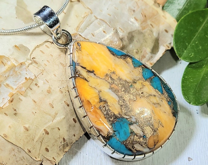 Natural High Grade Spiny Oyster Turquoise Handmade .925 Sterling Silver Pendant 1 7/8" x 1" 10 grams AB36