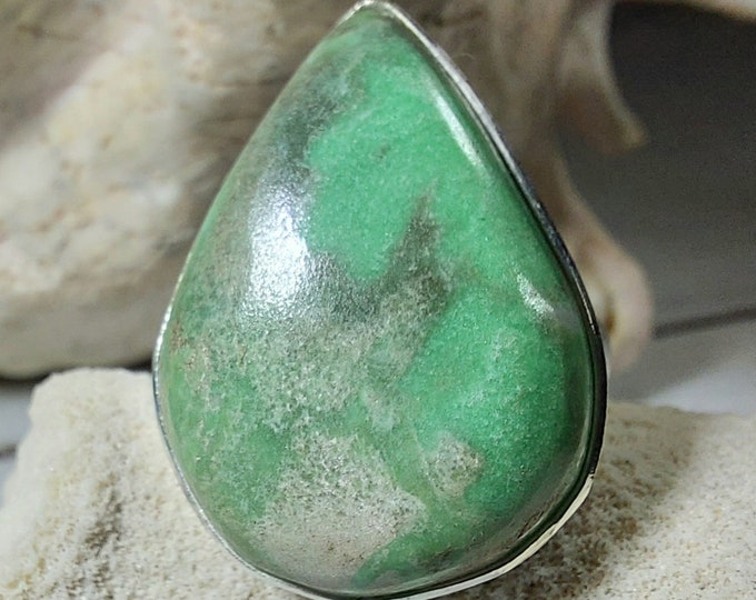 Natural Premium Variscite Sterling Silver Ring, Variscite Pear Ring Size 6.75, Statement Ring, Boho Ring, GN