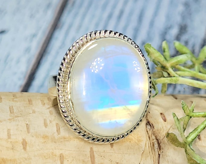 Rainbow Moonstone Ring, Moonstone Ring, Sterling Silver Moonstone Ring, Moonstone Ring Size 6, Statement Ring, Boho Ring, JC