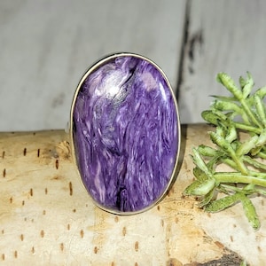 Charoite Ring, Charoite Sterling Silver Ring, Oval Charoite Ring, Size 7.25, Statement Ring, Handmade Charoite Ring, Gift for Her, HJ