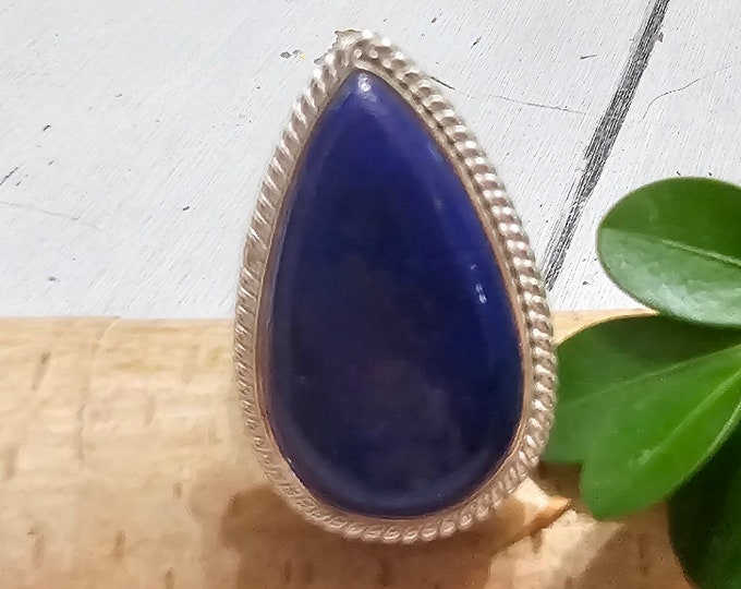 Lazuli Blue Lapis Ring, Lapis Sterling Silver Ring Size 7 3/4" Gift for Her, Handmade Ring, Statement Ring FV21