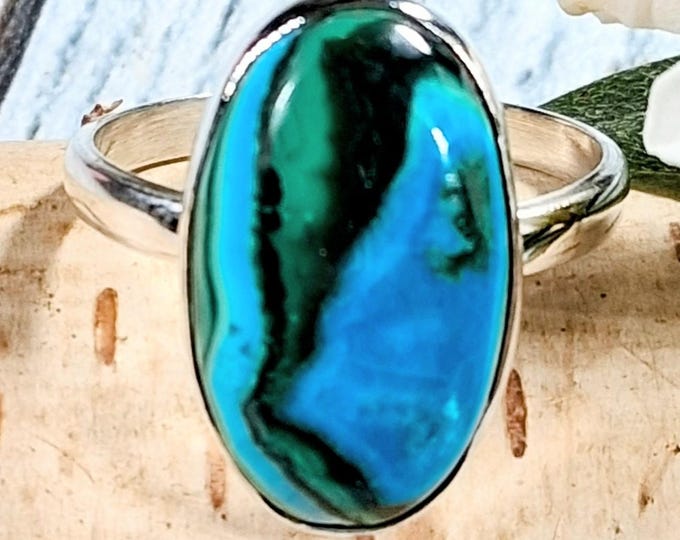 Handmade Premium Grade Chrysocolla Malachite Sterling Silver Ring - Size 10: KC09