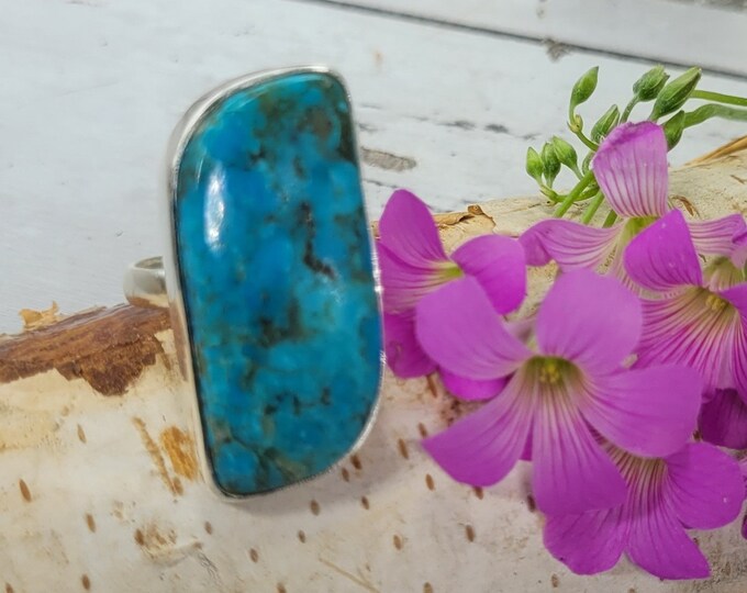 Kingman Turquoise Ring, Turquoise Ring, Arizona Turquoise Sterling Silver Ring Size 8 Gift for Her, Boho Ring, Statement Ring, FB