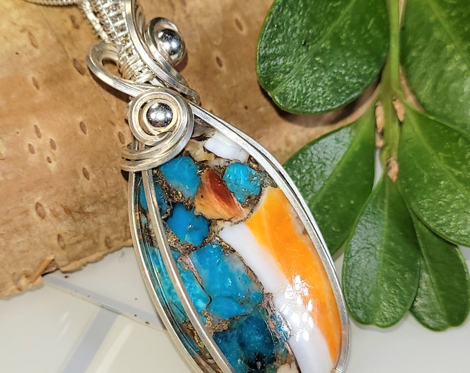 Spiny Oyster Sterling Silver Pendant: Handmade Wire Wrapped Jewelry