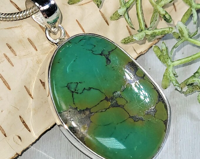 Tibetan Turquoise .925 Sterling Silver Pendant, Turquoise Pendant, Statement Pendant, Handmade Pendant, Boho Turquoise Pendant, HT03