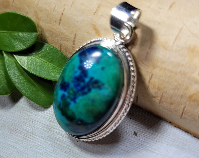 Natural High Grade Handcrafted Oval Shattuckite .925 Sterling Silver Pendant 10 Grams measures 11/2" x 7/8 CO24 Genuine Stone Gift for Her