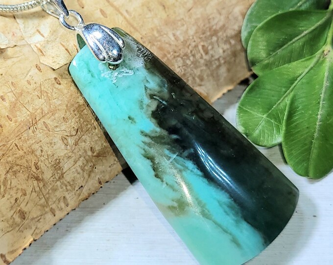Natural Blue Opalized Wood Cabochon Handmade .925 Sterling Silver Pendant . Blue Opalized Petrified Wood Opal Pendant. blue opal pedant