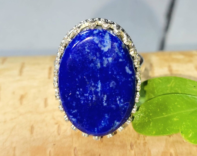 Lapis Lazuli Ring, Lapis Lazuli Sterling Silver Ring, Lapis Crown Prong Sterling Silver Ring, Size 6, Handmade Lapis Ring, FH, Gift for Her