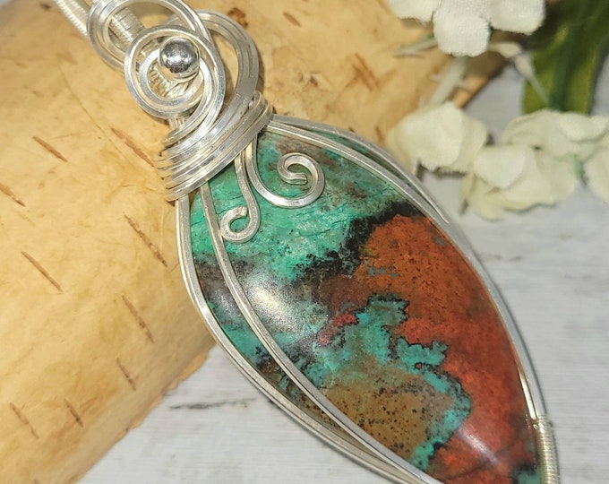 Sonora Jasper Stone Pendant, Sunrise Jasper wire wrapped .925 Silver Pendant, Sterling Silver Wire Wrapped pendants, Handmade Jewelry DB09