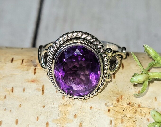 Amethyst Ring, Amethyst Sterling Silver Ring Size 6.75, Handmade Amethyst Sterling Silver Ring, Statement Amethyst Ring, Gift for Her, HG