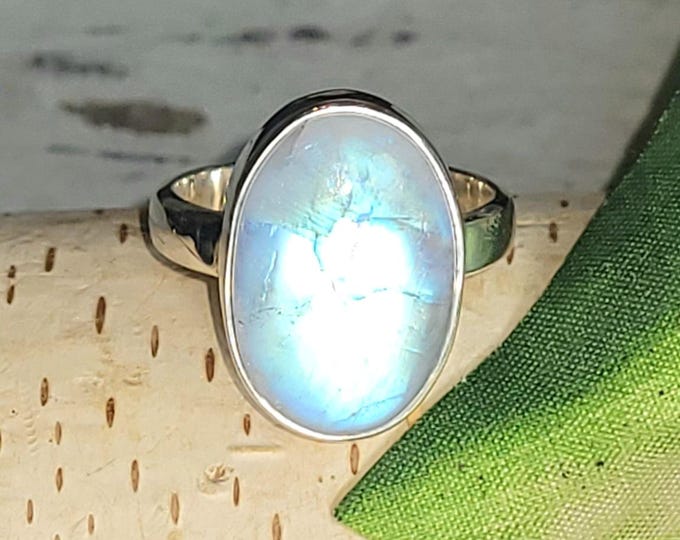 Rainbow Moonstone Ring, Moonstone Ring, Sterling Silver Moonstone Ring, Moonstone Ring Size 8.5, Statement Ring, Boho Ring, HT
