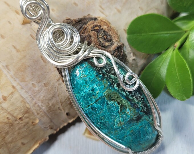 Natural High Quality Shattuckite wire Wrapped .925 Sterling Silver Pendant CP19 Hand wire wrapped, wire wrapped jewelry