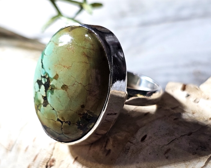 Natural Tibetan Turquoise Sterling Silver Ring, Premium Grade Turquoise Ring Size 7, Statement Turquoise Ring, Handmade Turquoise Ring, GK