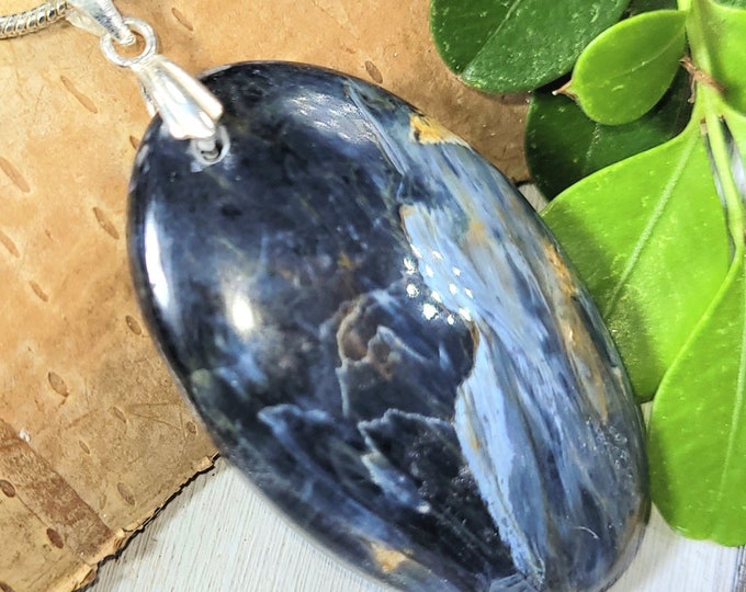 Pietersite Pendant, Blue Pietersite Sterling Silver Pendant, Handmade Oval Pietersite  Pendant, Statement Pendant, Gift for Her, FS55
