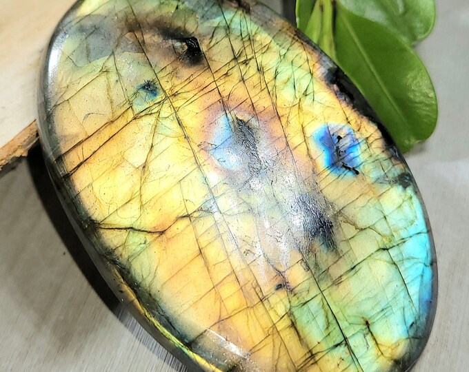 Natural High Grade "HUGE" Bright Labradorite Cabochon 195ct 39 Grams 63mm x 41mm Wire Wrapping, Weaving or Palm Stone, Collector LB21