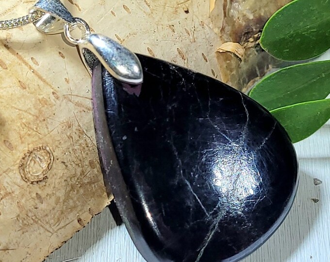 Natural Deep Purple Purpurite Pear Cabochon Handmade .925 Sterling Silver Pendant 1 5/8" x 1" AR13 Sterling Silver Bail