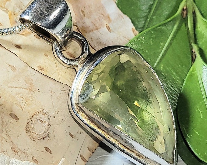 Natural Faceted Lemon Quartz  .925 Sterling Silver Pendant measures 1 3/8" x 5/8" 5 Grams G09