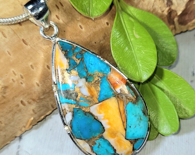 Spiny Oyster Turquoise Pendant, Spiny Oyster Turquoise w/copper, Sterling Silver Pendant, Spiny turquoise pendant, Handmade Pendant FP15