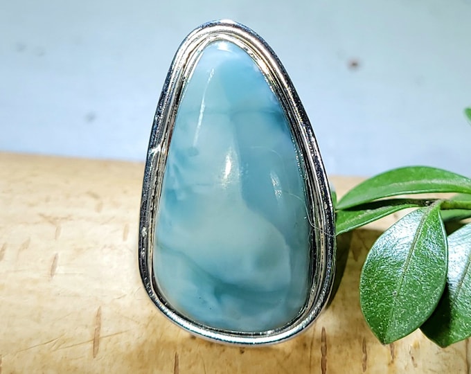 Larimar Ring, Dominican Larimar Sterling Silver Ring, Larimar Silver Ring, Premium Larimar Sterling Silver Ring  Size 6.75 Gift for Her, FC