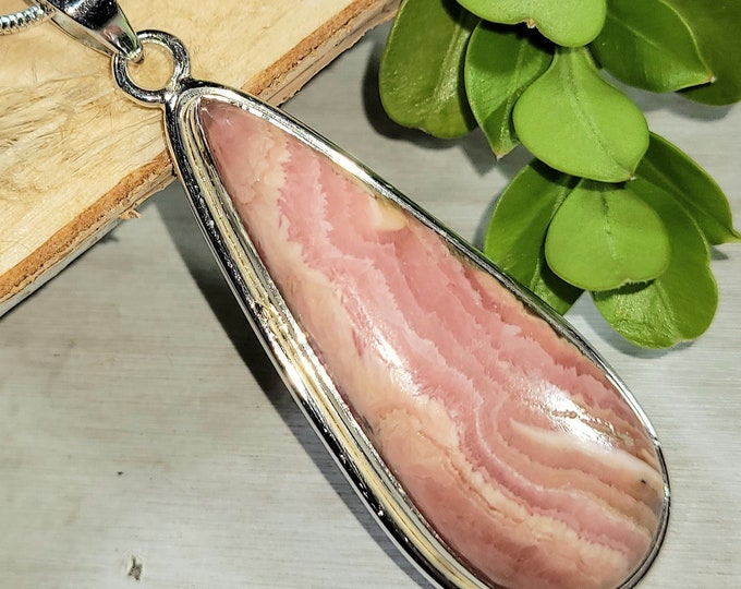 Natural High Grade Argentina Rhodochrosite .925 Sterling Silver Pendant 2 1/4" x 3/4" 13 Grams EN04