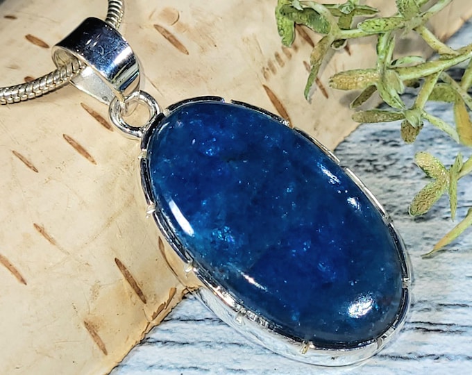 Handmade Sterling Silver Blue Apatite Statement Pendant